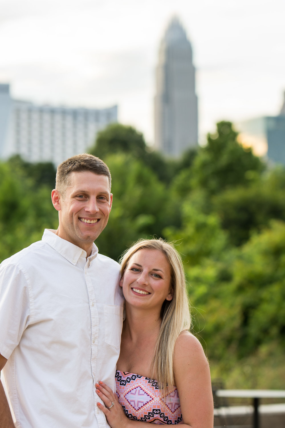 Charlotte NC, Wedding, Engagement, Party of Two Photography, Greenway, Little Sugar Creek Greenway, Couple, Golden Hour, Skyline