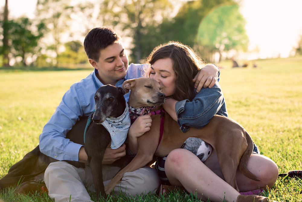 Raleigh North Carolina Museum of Art Engagement Session with Dogs from Charlotte Wedding Photographers
