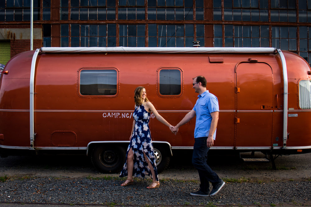 Camp North End Engagement Session with Airstream from Charlotte Wedding Photographer