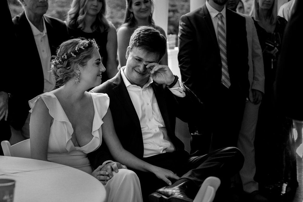Bride and Groom Toast Reactions at Ritchie Hill Venue in Concord NC by Charlotte Wedding Photographers
