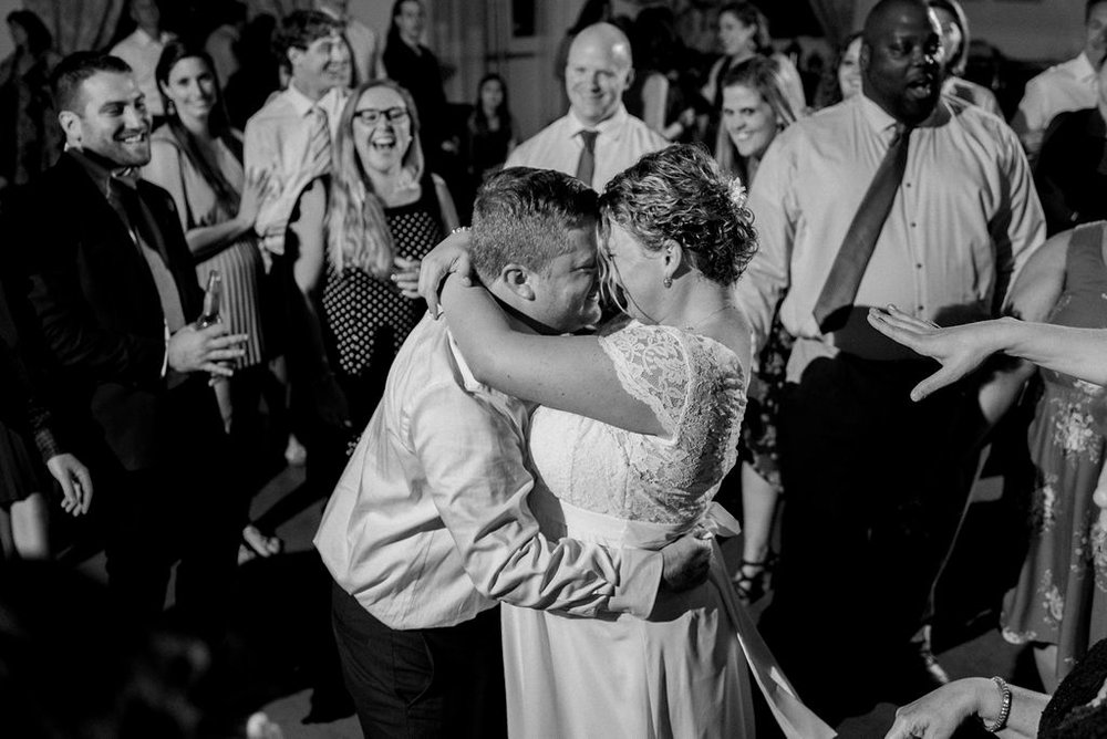 Bride and Groom Dancing at Reception at Magnolia Woods Huntersville by Charlotte Wedding Photographers
