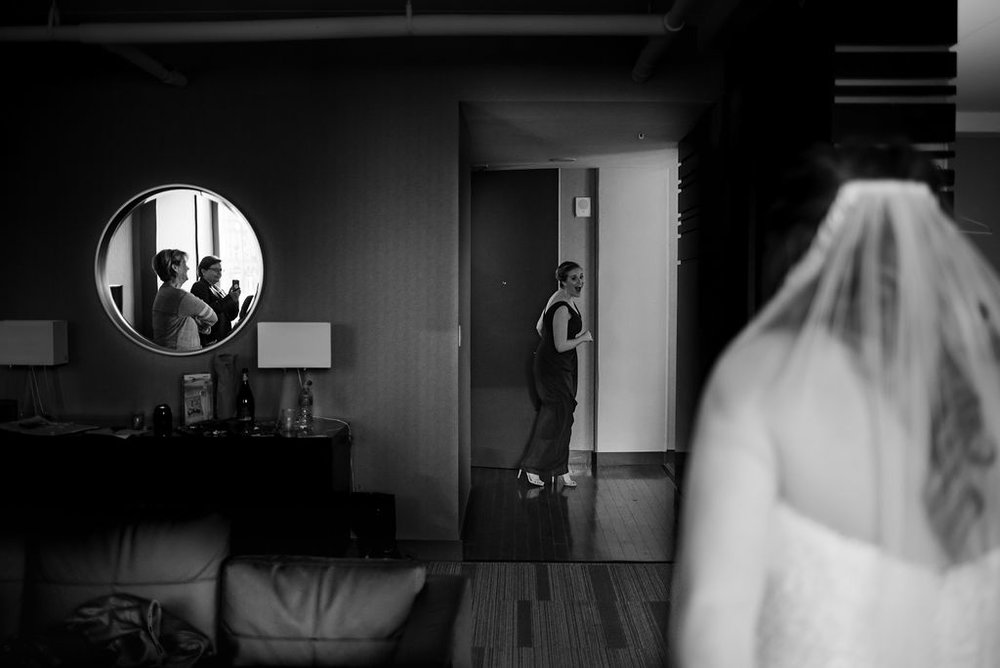 First Look with Friends at Aloft Charlotte by Charlotte Wedding Photographers