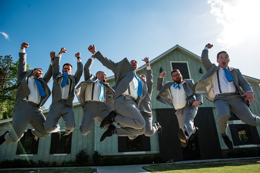 New Suits Groomsmen at Sweet Magnolia Estate by Charlotte Wedding Photographers