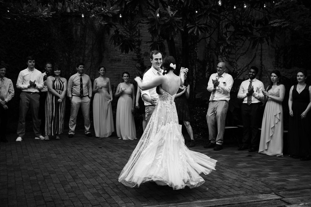 Bride and Groom First Dance at Atrium by Ligon Flynn in Wilmington NC by Charlotte Wedding Photographers