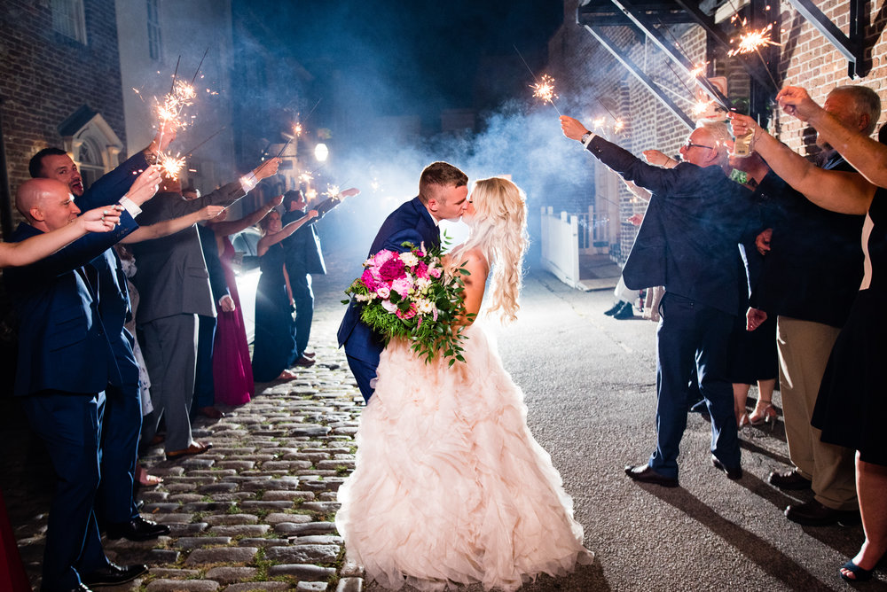 Sparkler Exit at The Harbour Club Charleston by Charlotte Wedding Photographers