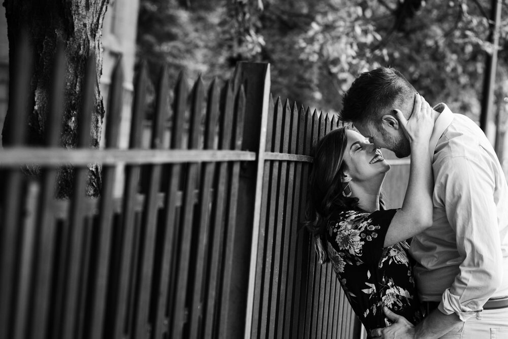 Uptown Charlotte Engagement Session Wedding Photographer Black and White