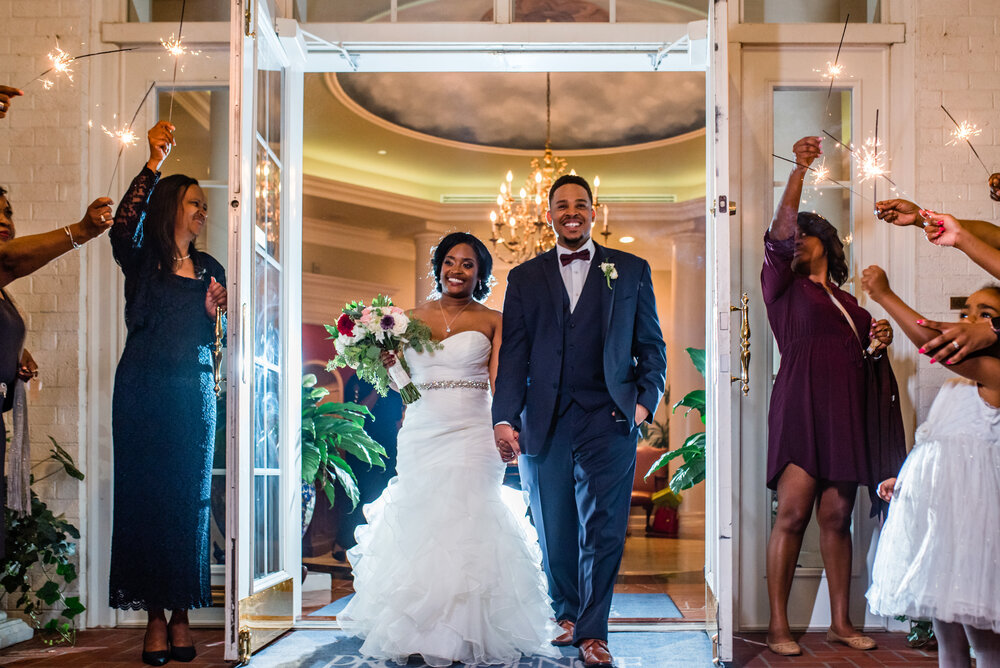 Fall Providence Country Club wedding sparkler exit by Charlotte Wedding Photographer