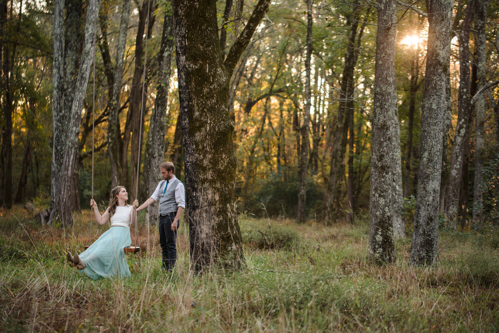Green Omnivore Farm Engagement Session tree swing by Charlotte Wedding Photographers