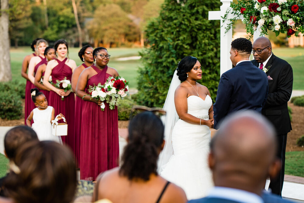 Fall Providence Country Club outdoor wedding ceremony by Charlotte Wedding Photographer