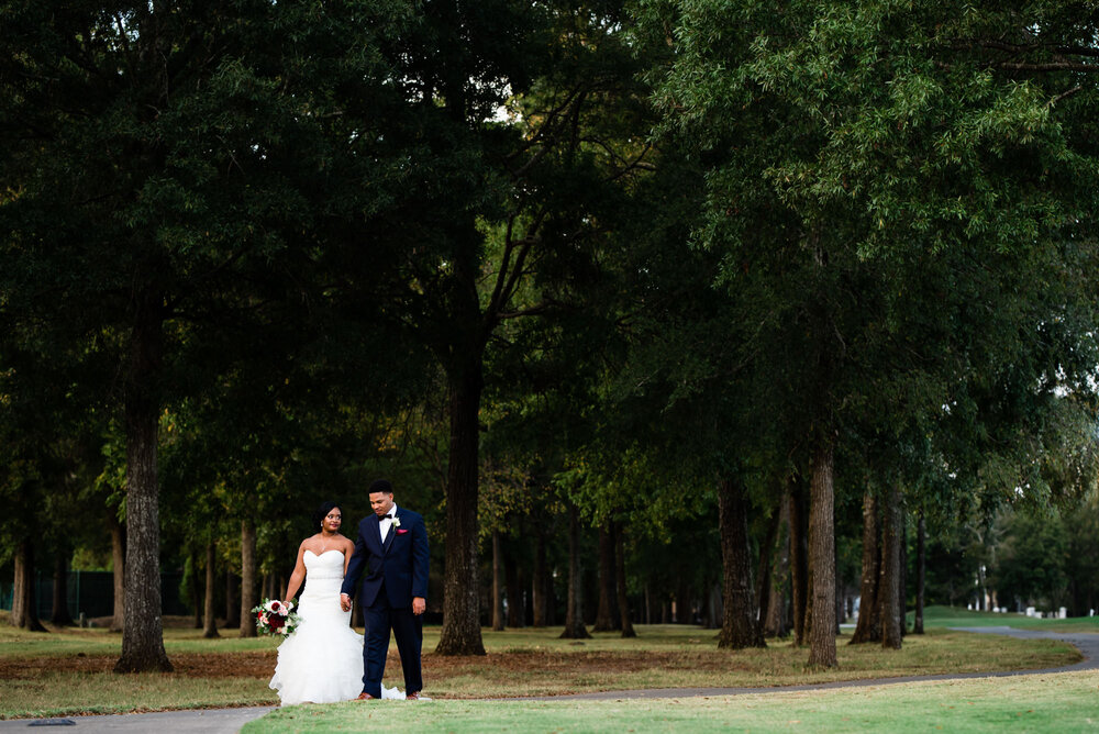 Fall Providence Country Club outdoor wedding bride and groom by Charlotte Wedding Photographer