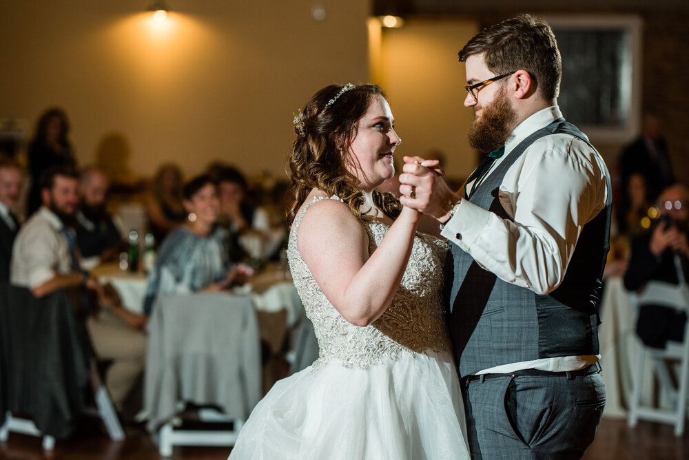 Fall Laboratory Mill Wedding bride and groom first dance reception by Charlotte Wedding Photographers