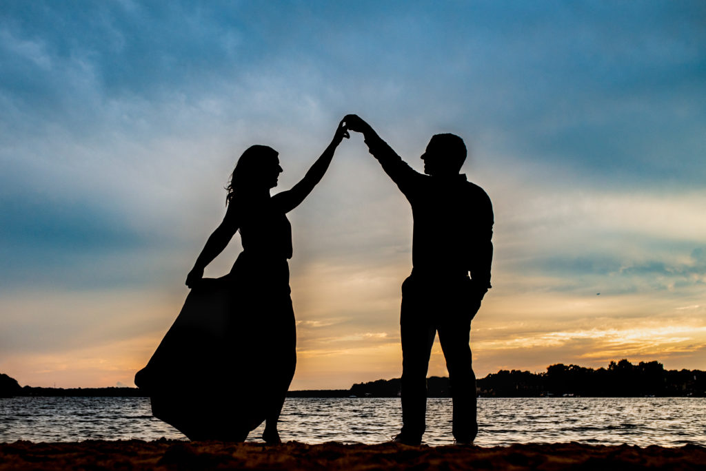 Dancing silhouette photo with couple at Charlotte NC Jetton Park