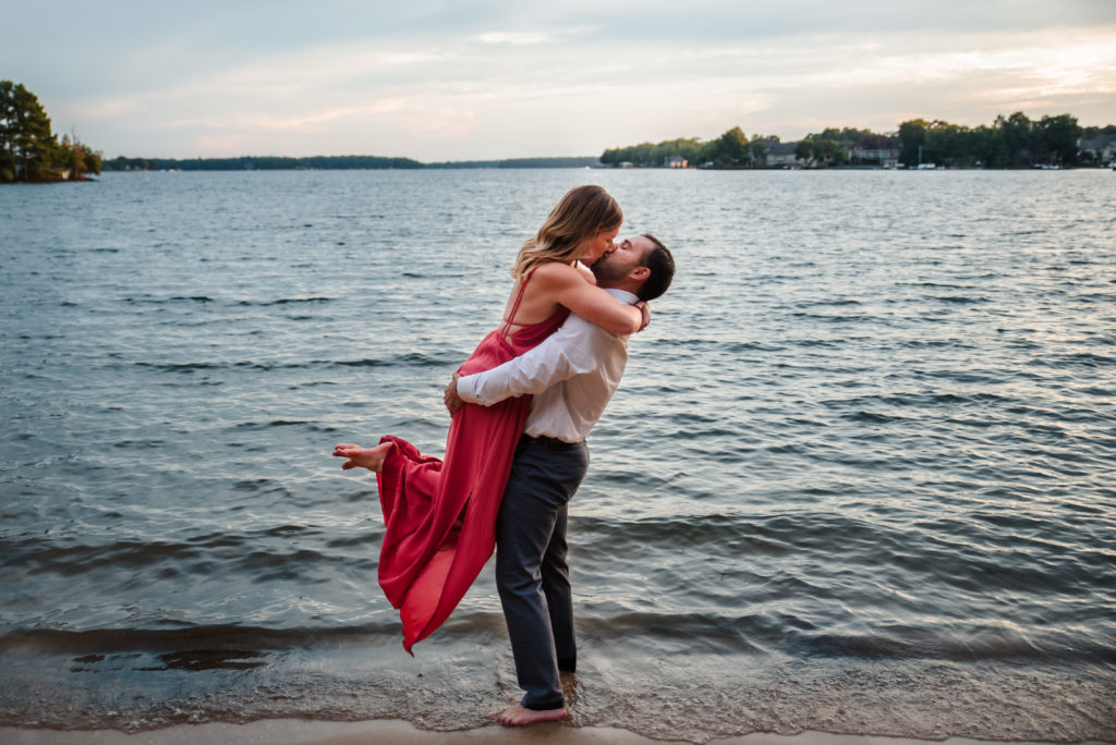 Lakeside water engagement photos at Jetton Park