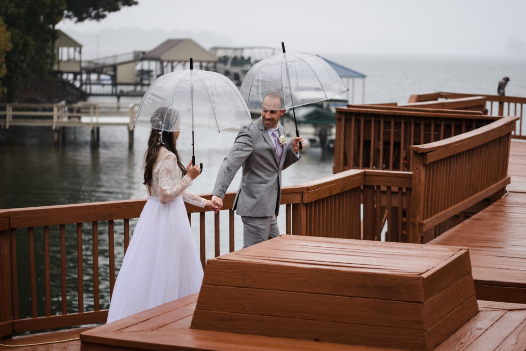 Rainy Wedding Photos with Umbrellas
