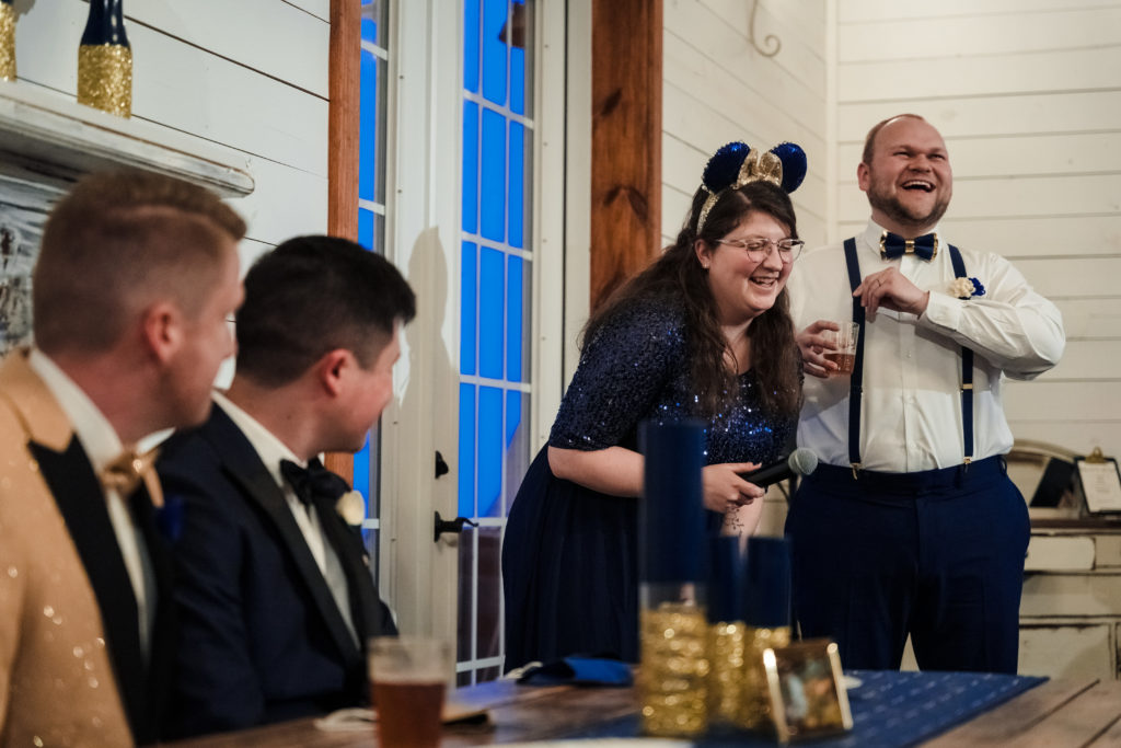 Laughing during wedding speeches