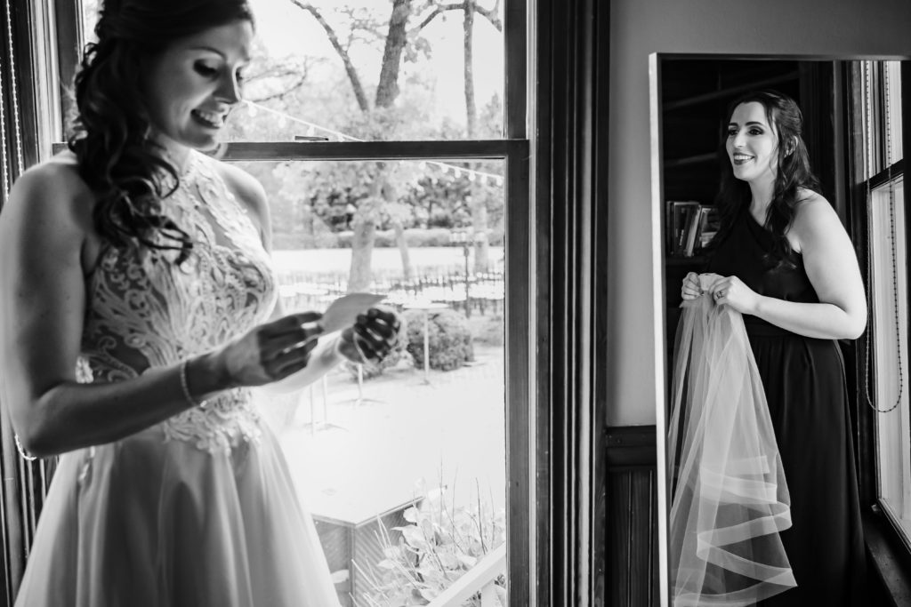Bride reading letter from groom to be