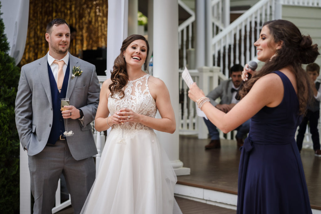 Bridesmaid giving a toast during Whitehead Manor Wedding in Charlotte NC