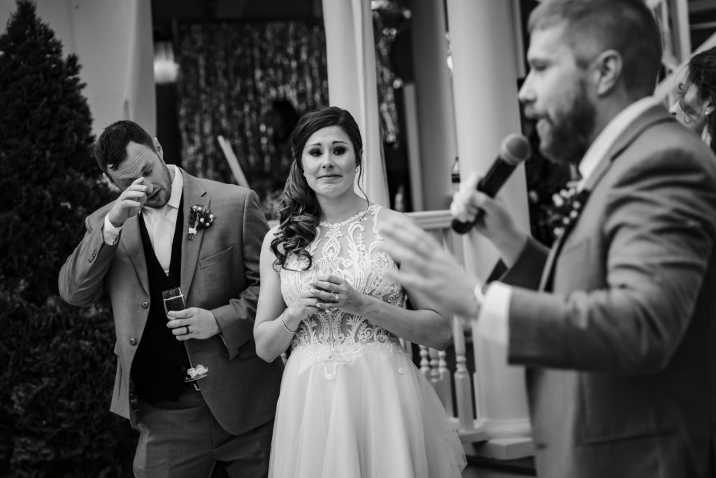 Emotional groomsman toast during Whitehead Manor Wedding in Charlotte NC