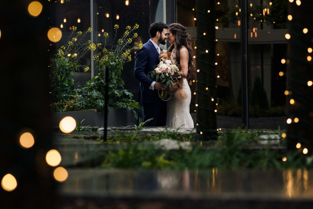 Rainy Day bride and groom portraits at Founders Hall in Charlotte
