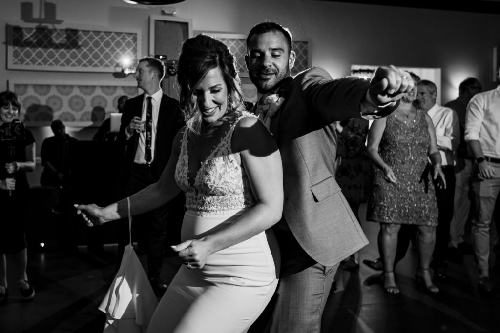 Black and White Bride and Groom dancing during Riverwood Manor Wedding Reception