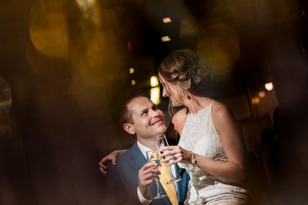 Creative Founders Hall Wedding Portait with Champagne