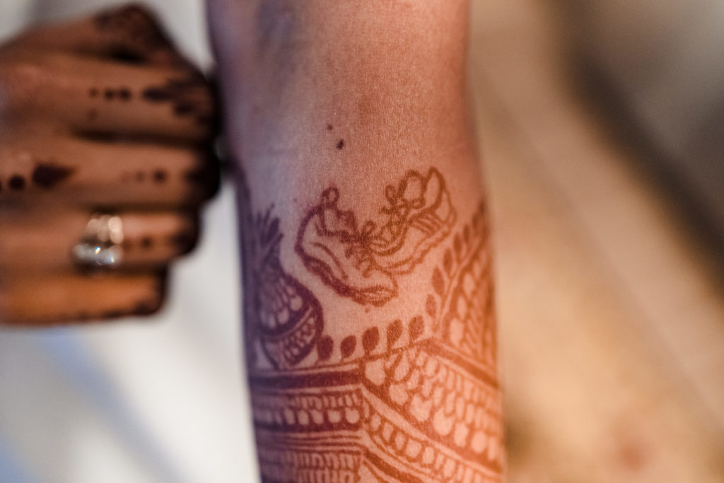 Meaningful henna tattoo for Indian Fusion Wedding