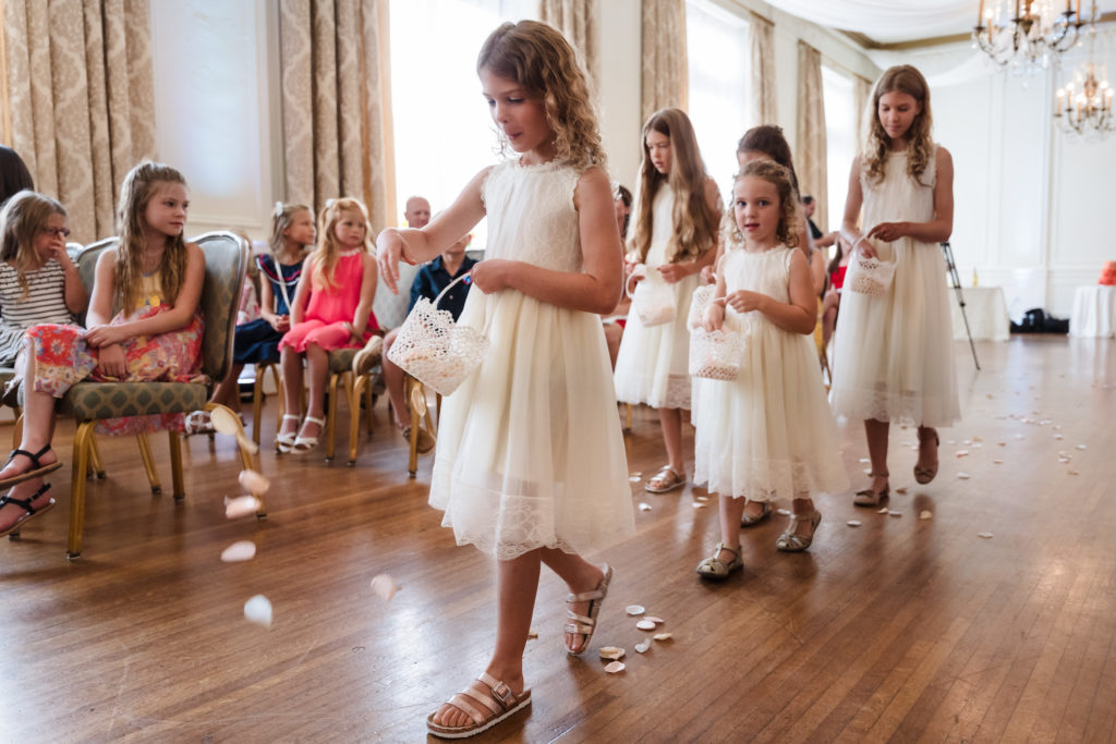 Flower girls throw petals for Indian Fusion wedding in Charlotte
