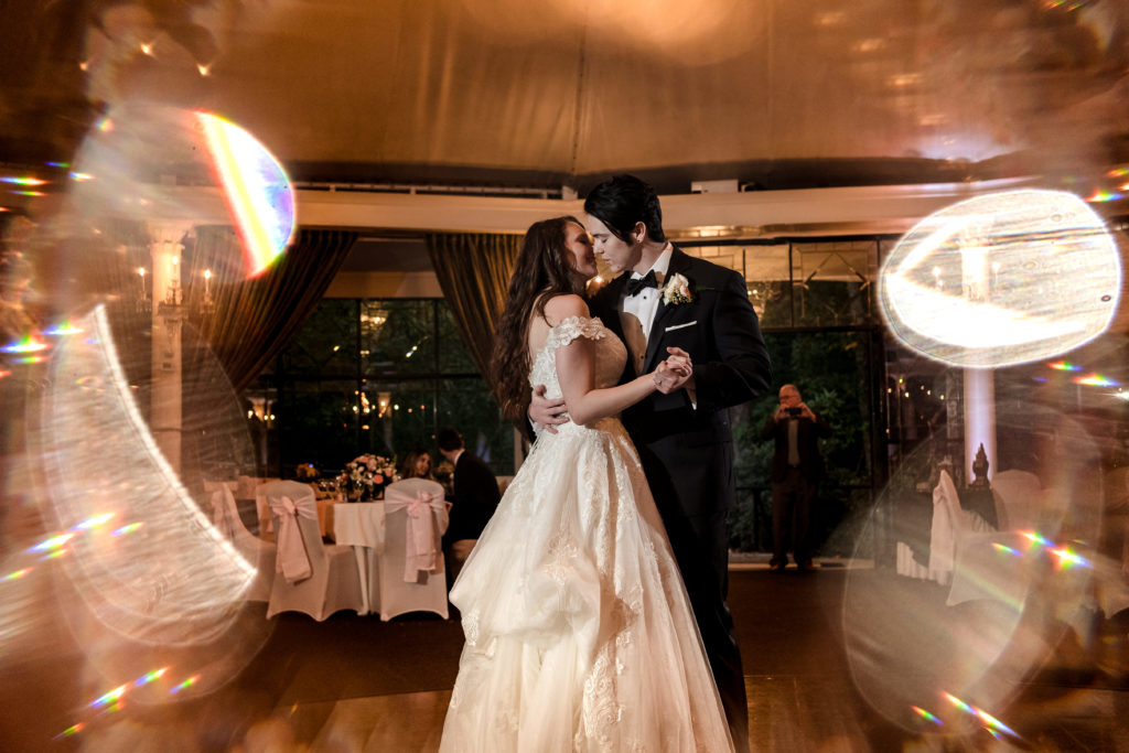 Creative first dance photo in the Crystal Garden of Castle McCulloch in Winston Salem, North Carolina