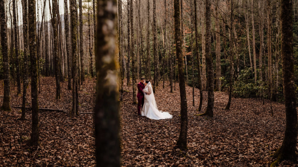 fall woods wedding portrait at hawkesdene venue