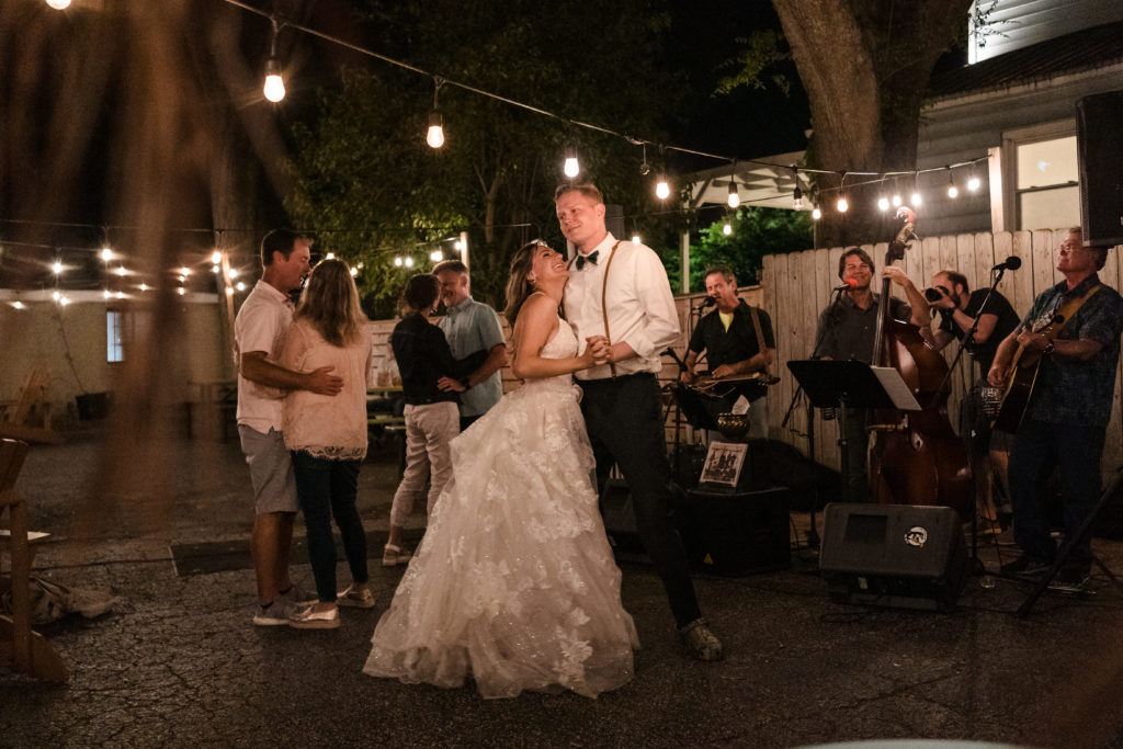 wedding couple ends day of bar hopping with a dance