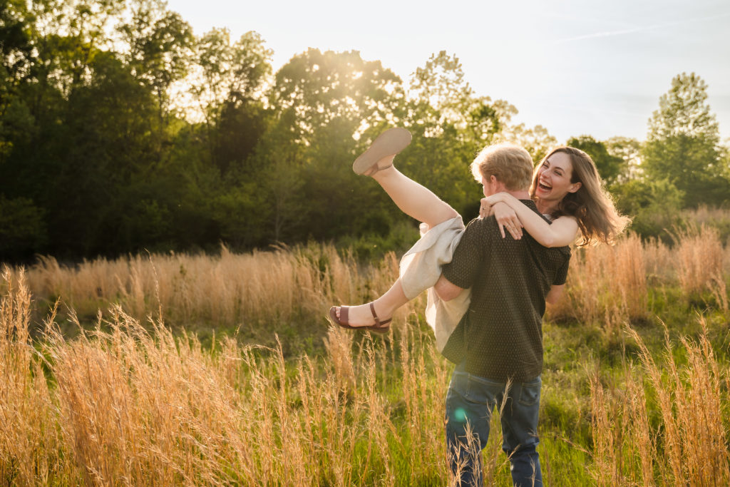 playful engagement session on Whitewater Center trails