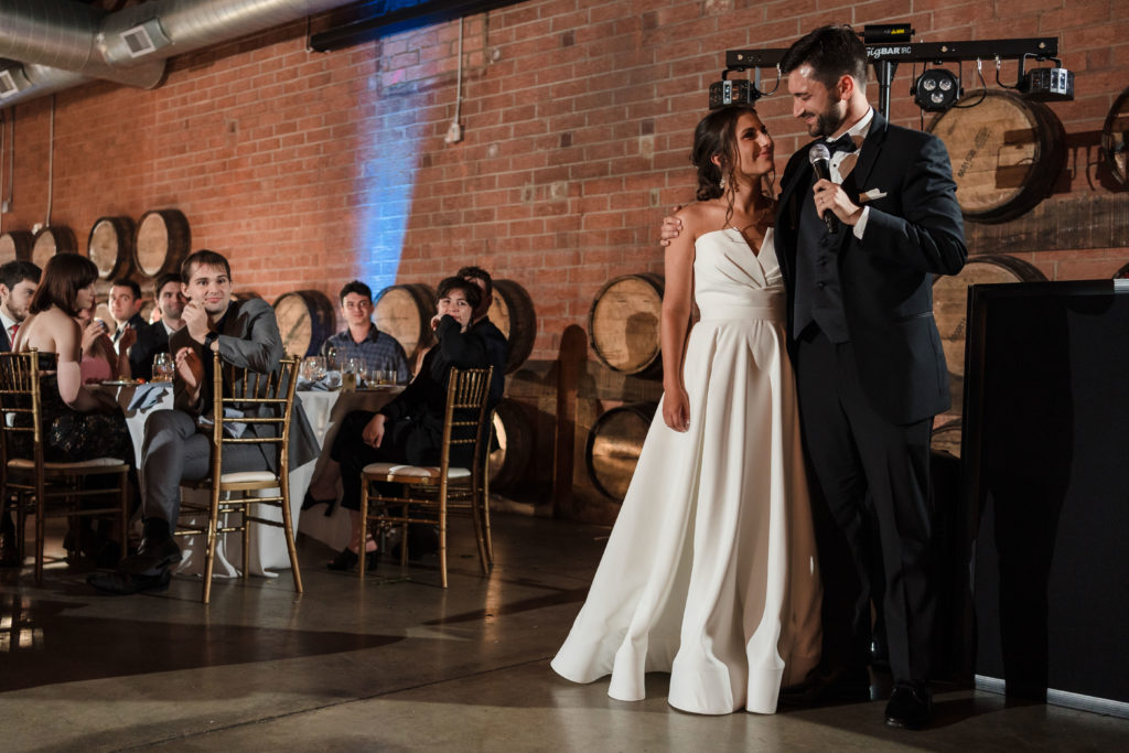 Wedding reception at Barrel Room at Triple C Brewery in South End Charlotte
