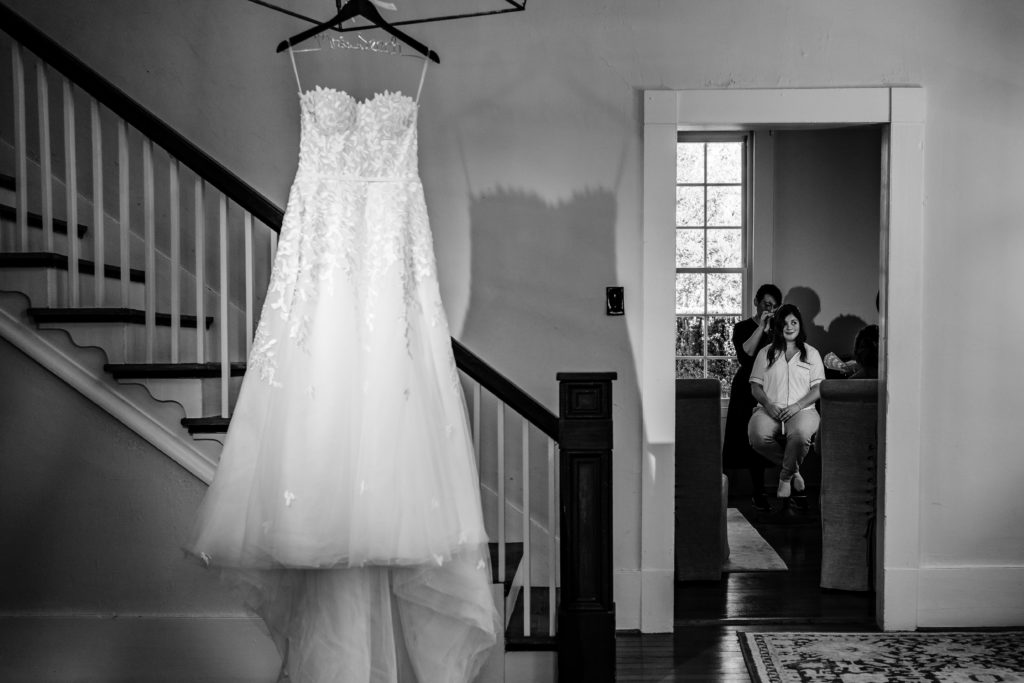 Wedding dress hung in the house of Venues at Langtree