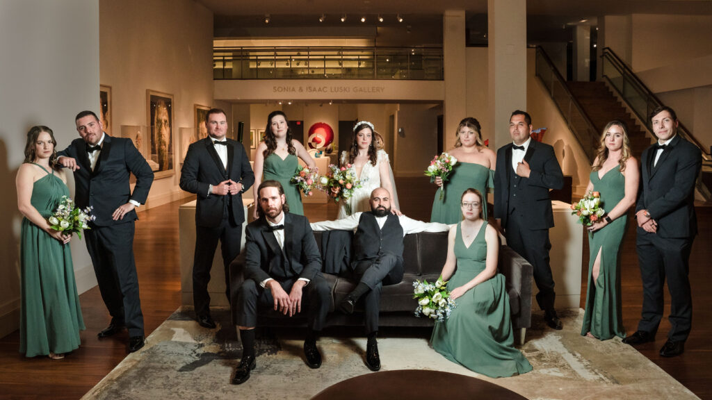 Creative Composite Wedding Party Portrait Using Flash at Foundation For the Carolinas