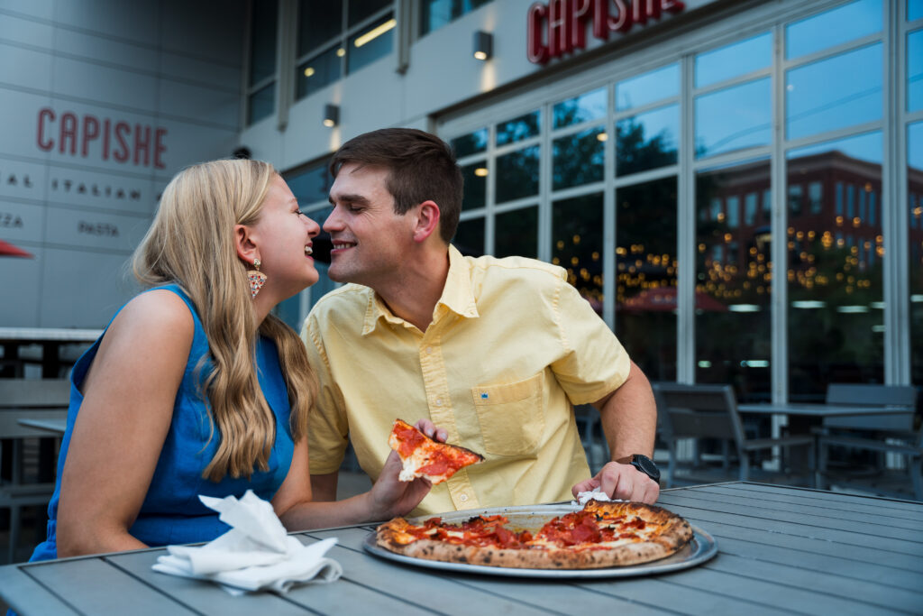 Engagement session with pizza