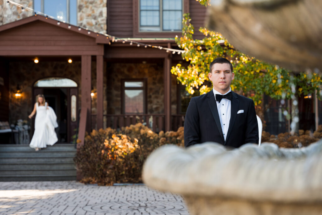 First look for fall Mountain House Inn wedding