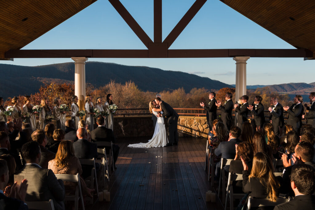 Wedding ceremony at Mountain House Inn in the fall