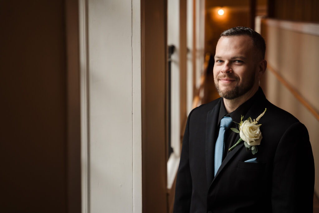 laboratory mill wedding groom's portrait