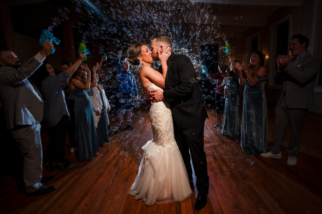 bubbles on the dance floor at laboratory mill wedding