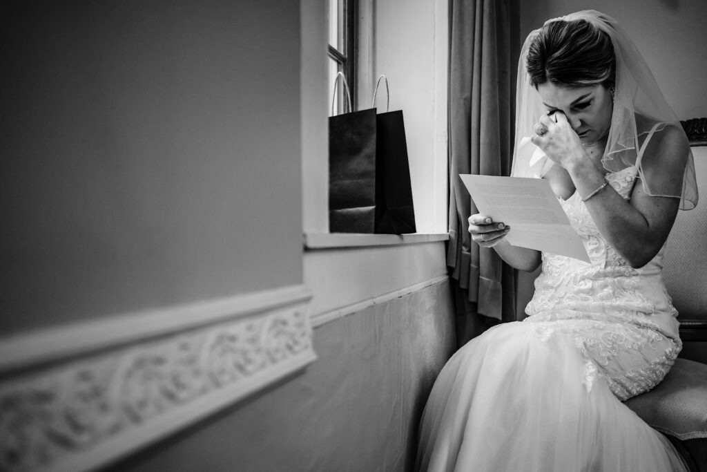 bride getting ready for laboratory mill wedding