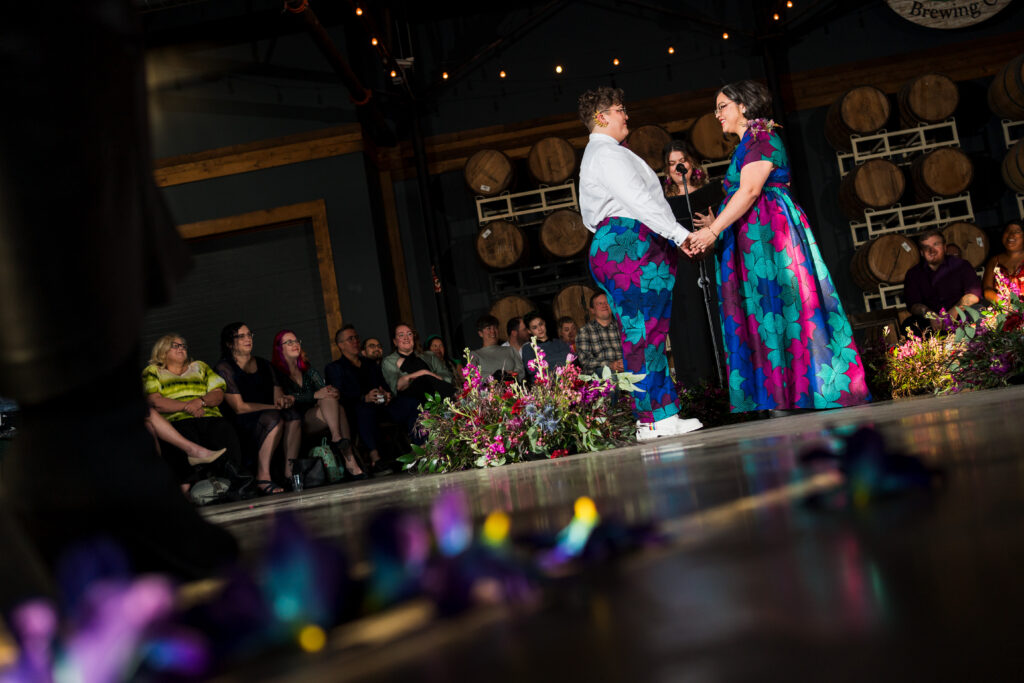 Ceremony in the round for unique Lenny Boy Brewery wedding