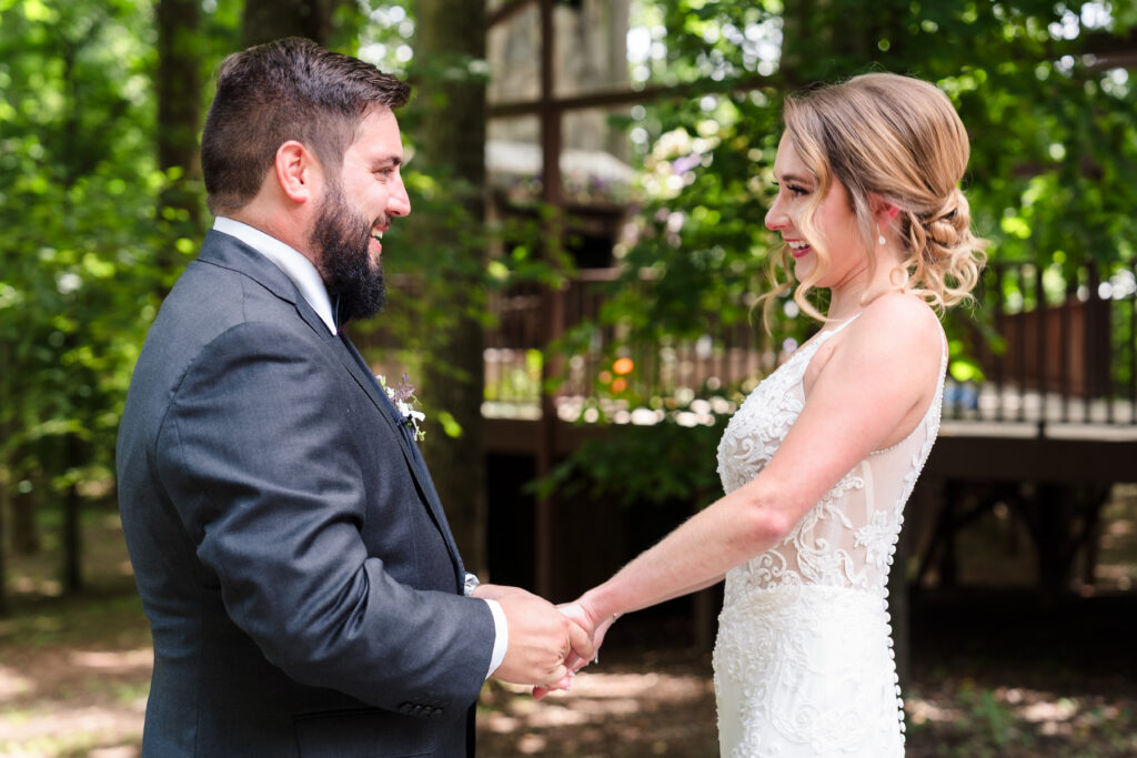 first look at Barn at Valhalla wedding