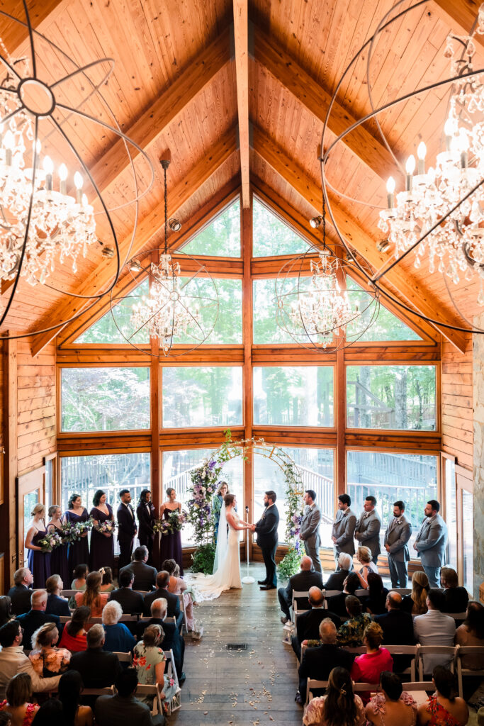ceremony in the lodge for Barn at Valhalla wedding
